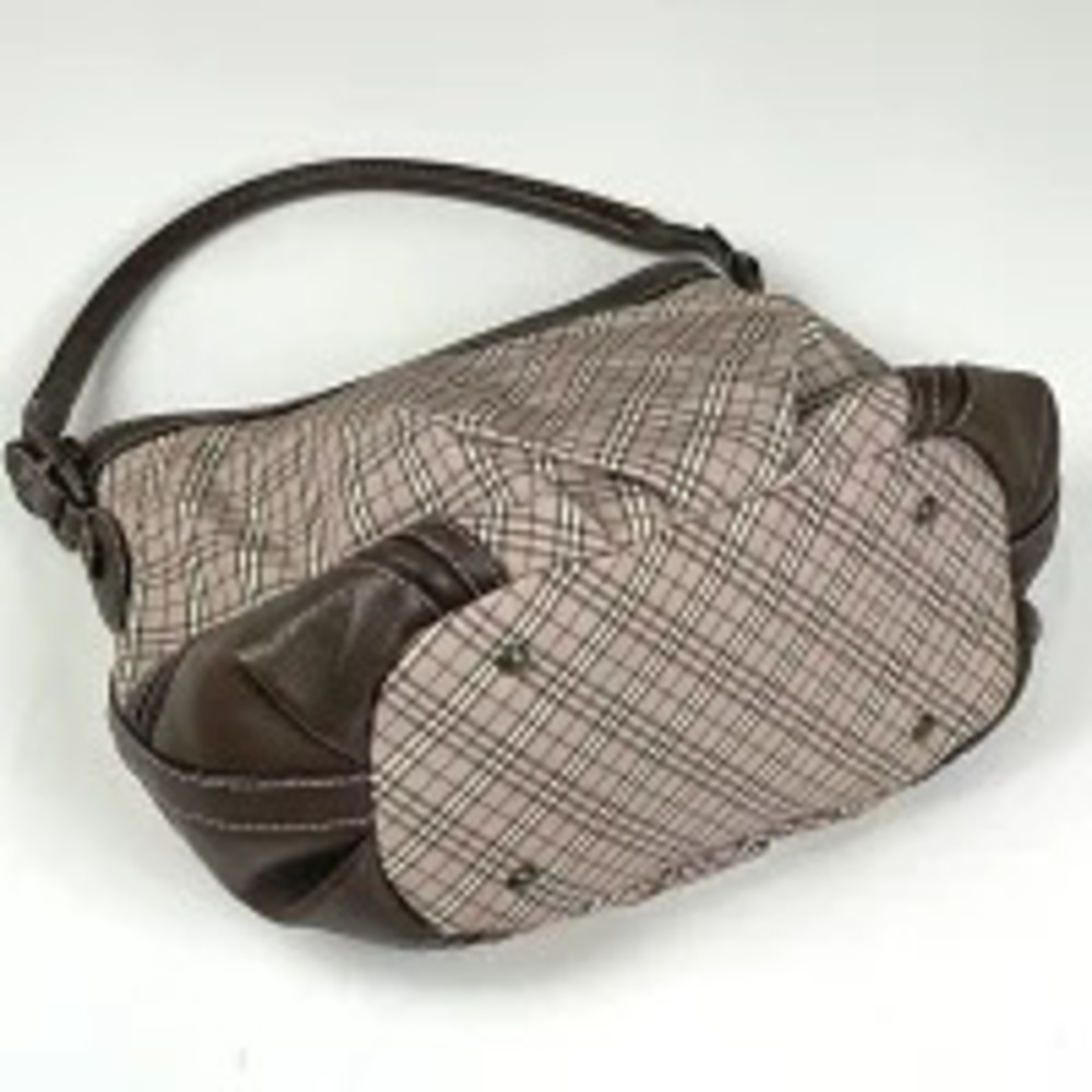 Burberry Shoulder Canvas Pink Check Brown Label Hobo Bag Blue Brown Blue